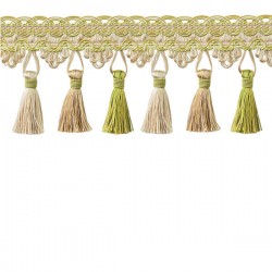 Tassel Trim - Lime Green & Taupe