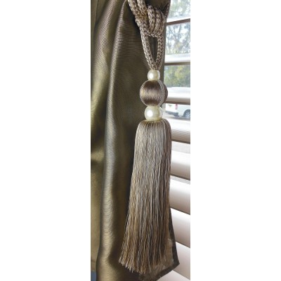 Single Tassel Tieback - Taupe & Cream